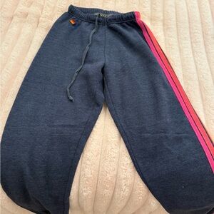 Aviator Nation Dark Blue Joggers with Pink and Orange Stripes